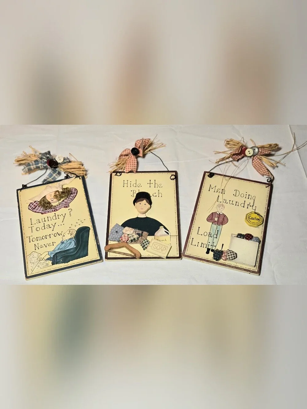 Vintage Primitive Laundry Room Signs Set of 3 🧺 Farmhouse Country Decor